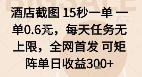 酒店截图15秒一单,一单0.6米,每天任务无上限,全网首发可矩阵单日收益3张【揭秘】-邪修侠学院