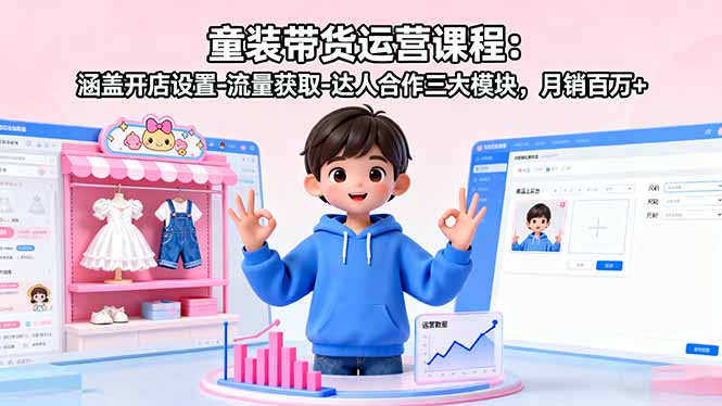 童装带货运营课程:涵盖开店设置-流量获取-达人合作三大模块,月销百万+-邪修侠学院