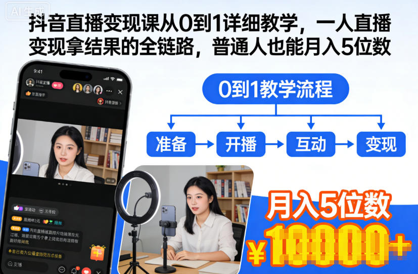 抖音直播变现课从0到1详细教学,一人直播变现拿结果的全链路,普通人也能月入5位数-邪修侠学院
