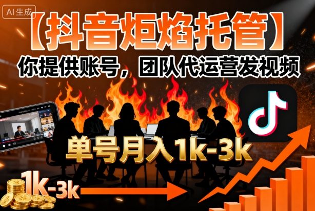 【抖音炬焰托管】你提供账号,团队代运营发视频,单号月入1k+【揭秘】-邪修侠学院