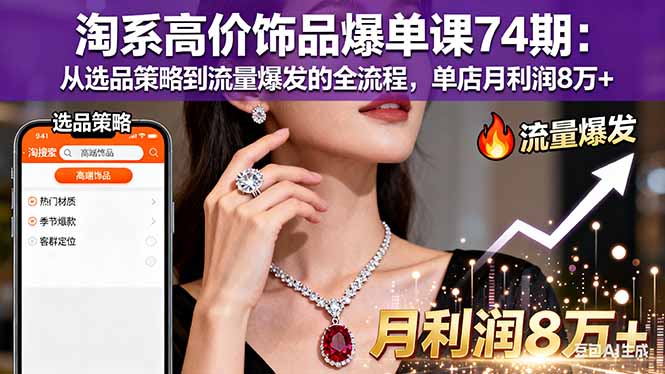 淘系高价饰品爆单课74期:从选品策略到流量爆发的全流程,单店月利润8万+-邪修侠学院