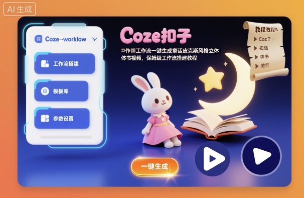 Coze扣子工作流一键生成童话皮克斯风格立体书视频,保姆级工作流搭建教程-邪修侠学院