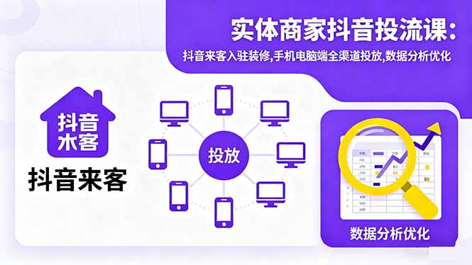 实体商家抖音投流课:抖音来客入驻装修,手机电脑端全渠道投放,数据分析优化-邪修侠学院