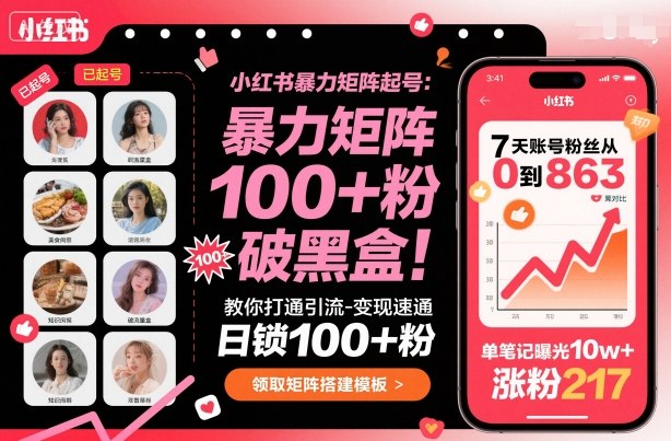 小红书暴力矩阵起号，教你打通引流-变现速通，日锁100+粉，破流量黑盒-邪修侠学院