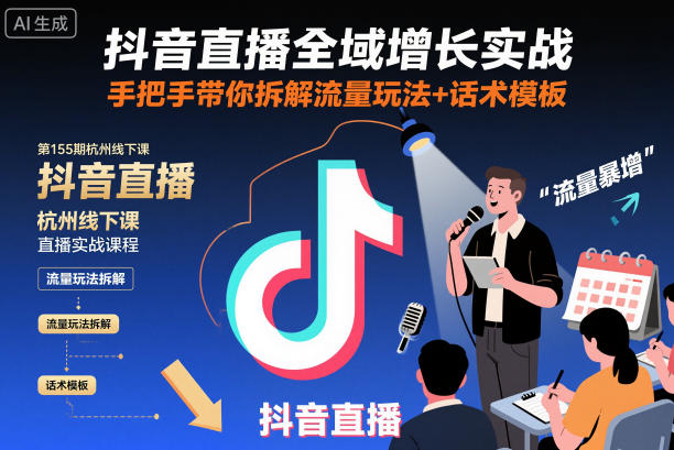 抖音直播全域增长实战第155期杭州线下课,手把手带你拆解流量玩法+话术模板-邪修侠学院