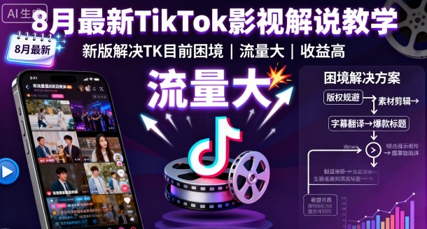 8月最新TikTok影视解说教学,新版解决TK目前困境,流量大,收益高-邪修侠学院