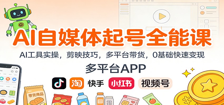 AI自媒体起号全能课：AI工具实操，剪映技巧，多平台带货，0基础快速变现-邪修侠学院