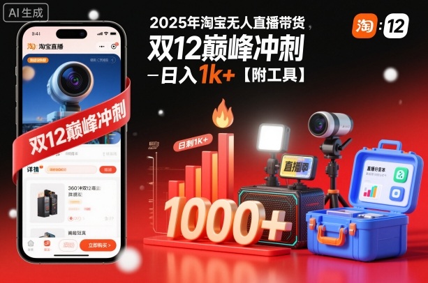 2025年淘宝无人直播带货，冲刺双12，日入1k+【附工具】【揭秘】-邪修侠学院