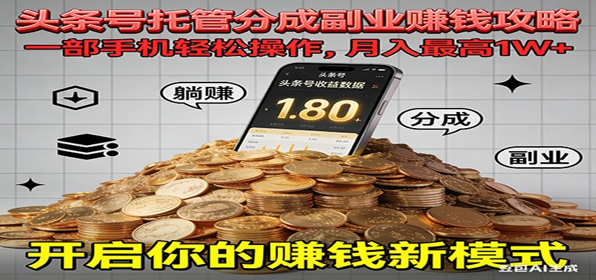 全程托管今日头条,一部手机就可以开干,最高躺赚1W+-邪修侠学院