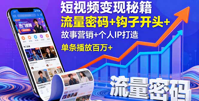 短视频变现秘籍,流量密码+钩子开头+故事营销+个人IP打造,单条播放百万+-邪修侠学院