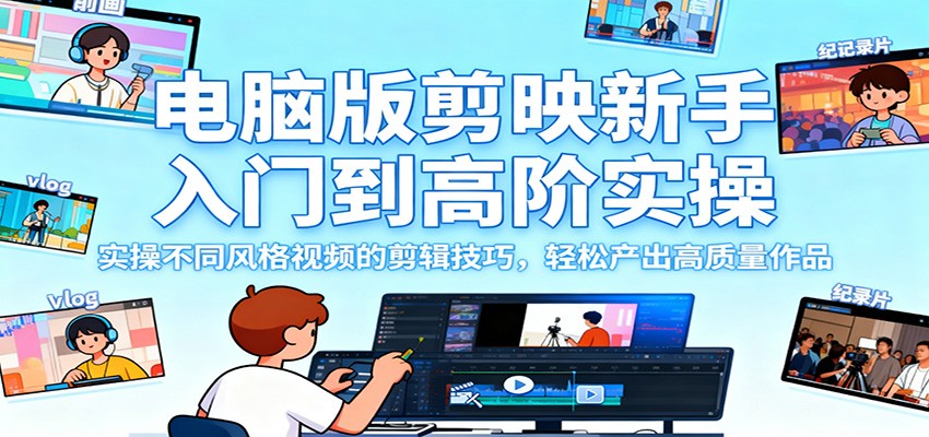 电脑版剪映新手入门到高阶实操，实操不同风格视频的剪辑技巧，轻松产出高质量作品-邪修侠学院