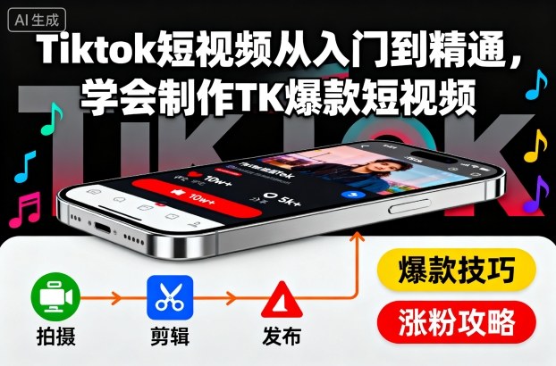 Tiktok短视频从入门到精通，学会制作TK爆款短视频-邪修侠学院
