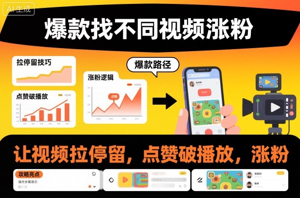 爆款找不同视频涨粉,让视频拉停留,实现点赞,破播放,涨粉-邪修侠学院