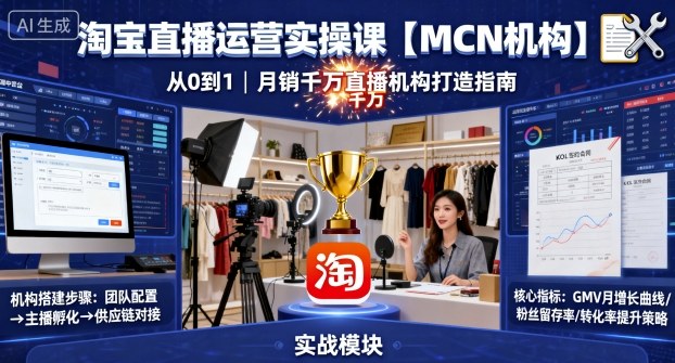 淘宝直播运营实操课【MCN机构】，从0到1做一家月销千W的直播机构-邪修侠学院