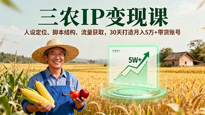 三农IP变现课,人设定位、脚本结构、流量获取,30天打造月入5万+带货账号-邪修侠学院