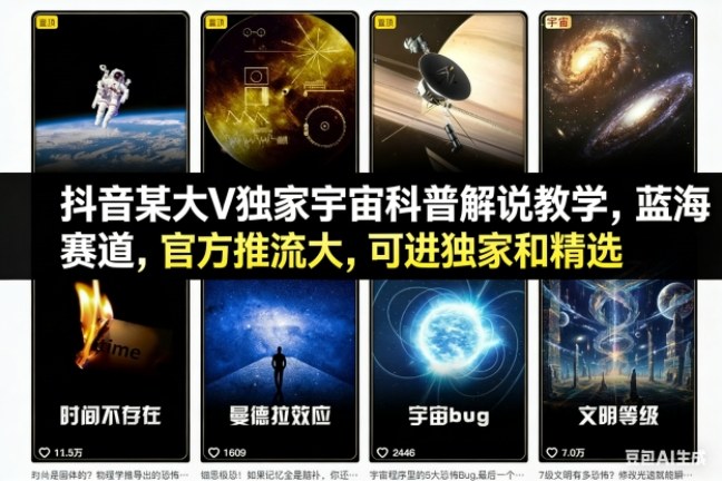 抖音某大V独家宇宙科普解说教学，蓝海赛道，官方推流大，可进独家和精选-邪修侠学院