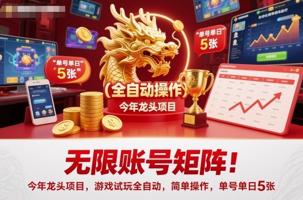 无限账号矩阵!今年龙头项目,游戏试玩全自动,简单操作,单号单日5张【揭秘】-邪修侠学院