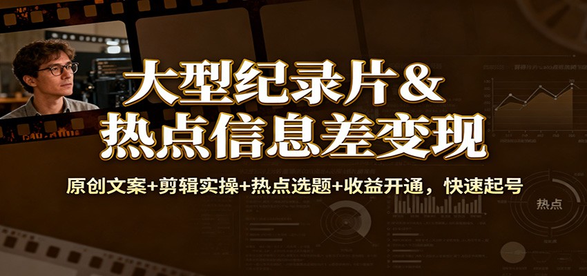 大型纪录片&热点信息差变现:原创文案+剪辑实操+热点选题+收益开通,快速起号-邪修侠学院