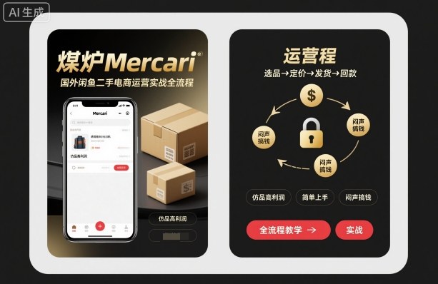 煤炉Mercari国外闲鱼二手电商运营实战全流程,仿品高利润,简单上手,闷声搞钱-邪修侠学院
