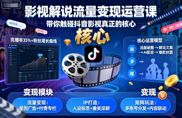 影视解说流量变现运营课,带你触碰抖音影视真正的核心-邪修侠学院