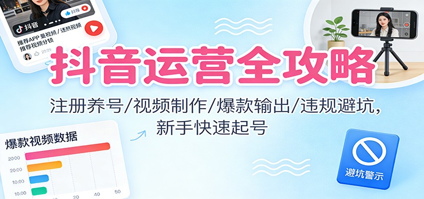 抖音运营全攻略:注册养号/视频制作/爆款输出/违规避坑,新手快速起号-邪修侠学院