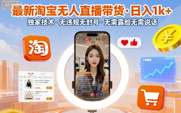 最新淘宝无人直播带货,日入1k+,独家技术,无违规无封号,无需露脸无需说话【揭秘】-邪修侠学院