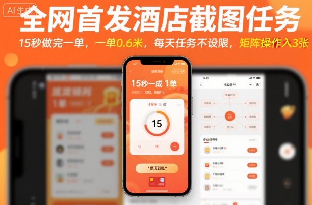 全网首发酒店截图任务，15秒做完一单，一单0.6米，每天任务不设限，矩阵操作日入3张【揭秘】-邪修侠学院