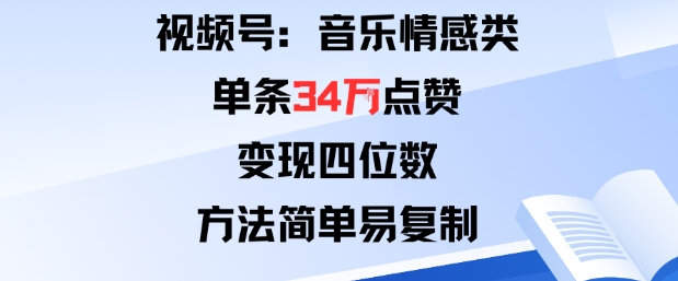 视频号分成计划新玩法：音乐情感类单条34W点赞，变现四位数，方法简单易复制-邪修侠学院