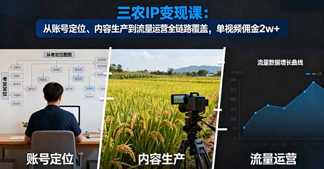 三农IP变现课：从账号定位、内容生产到流量运营全链路覆盖，单视频佣金2w+-邪修侠学院