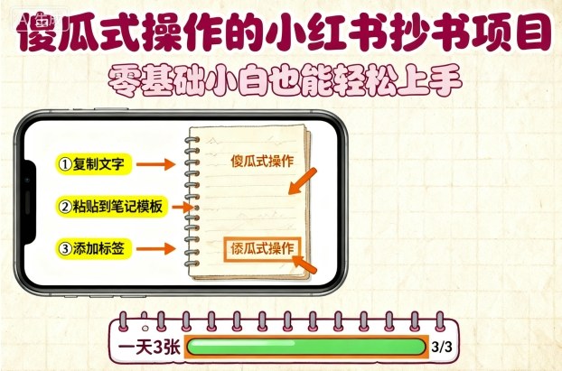傻瓜式操作的小红书抄书项目,会复制粘贴就行,零基础小白也能一天3张-邪修侠学院