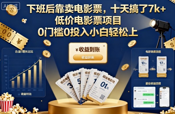 下班后靠卖电影票,十天搞了7k+,低价电影票项目,0门槛0投入小白轻松上手【揭秘】-邪修侠学院