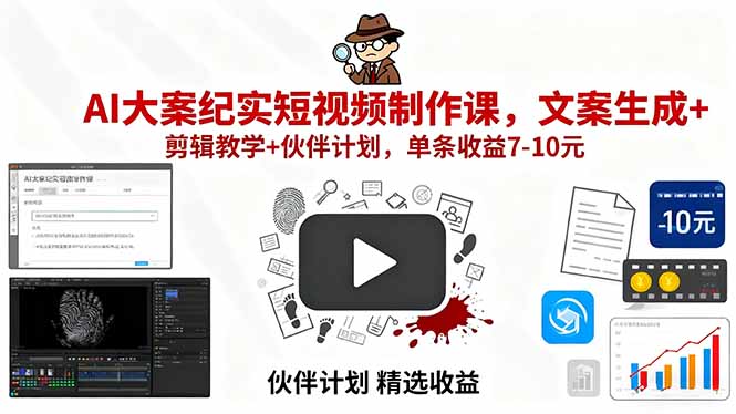 AI大案纪实短视频制作课,文案生成+剪辑教学+伙伴计划,单条收益7-10元-邪修侠学院