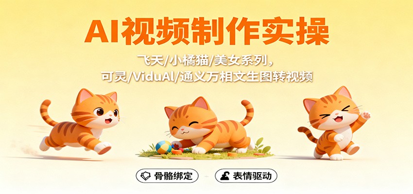 AI视频制作实操,飞天/小橘猫/美女系列,可灵/ViduAl/通义万相文生图转视频-邪修侠学院