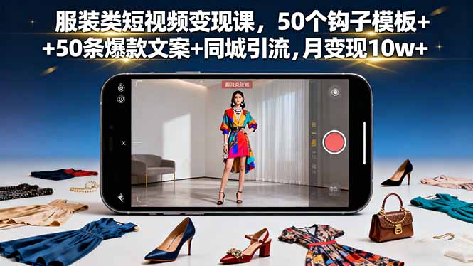 服装类短视频变现课，50个钩子模板+50条爆款文案+同城引流，月变现10w+-邪修侠学院