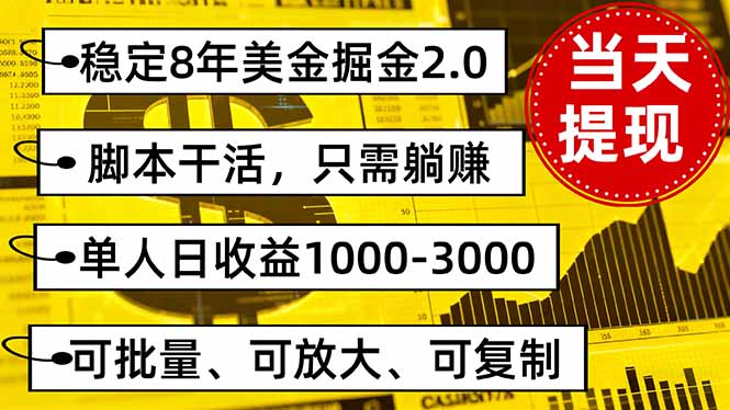 稳定8年美金掘金2.0脚本干活，只需躺赚。单人日收益1000-3000可批量、…-邪修侠学院