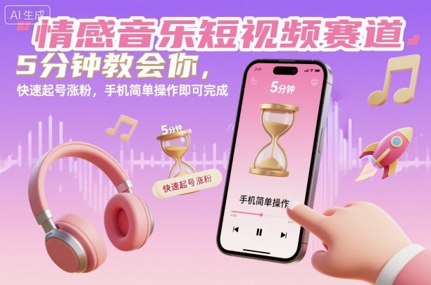 情感音乐短视频赛道,5分钟教会你,快速起号涨粉,手机简单操作即可完成-邪修侠学院