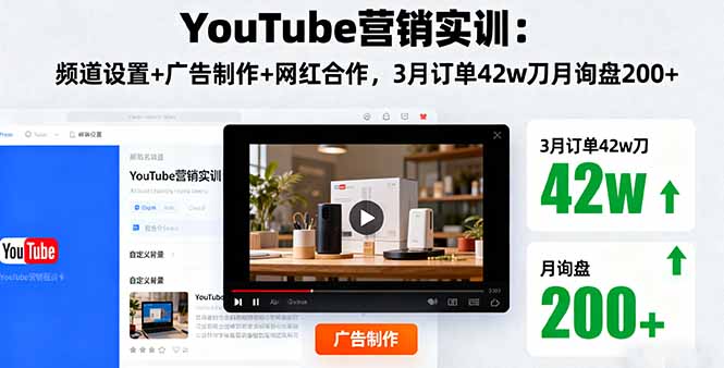 YouTube营销实训:频道设置+广告制作+网红合作,3月订单42w刀月询盘200+-邪修侠学院
