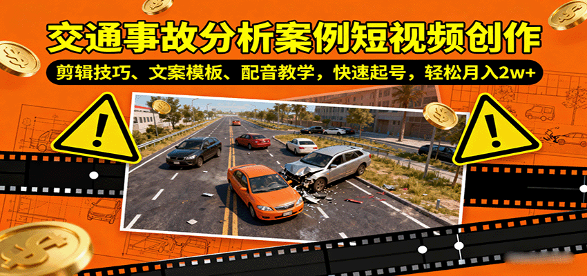 交通事故分析案例短视频创作,剪辑技巧、文案模板、配音教学,快速起号,轻松月入2w+-邪修侠学院