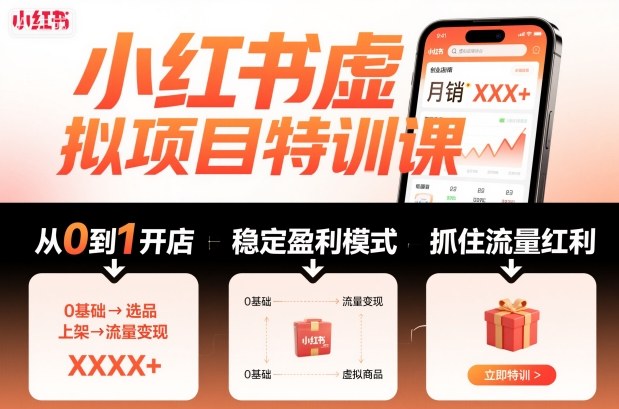 小红书虚拟项目特训课,帮你从0到1打造稳定盈利的店铺,抓住流量红利(更新9月)-邪修侠学院
