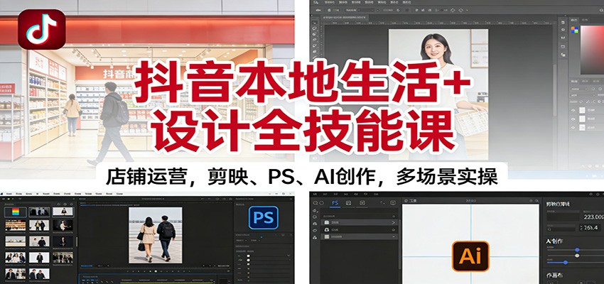 抖音本地生活+设计全技能课:店铺运营,剪映、PS、AI创作,多场景实操-邪修侠学院
