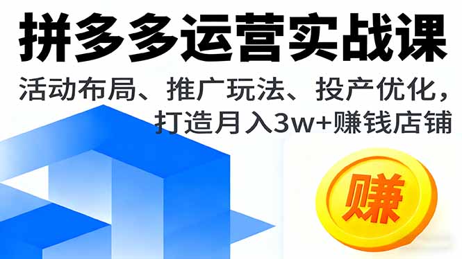 拼多多运营实战课，活动布局、推广玩法、投产优化，打造月入3w+赚钱店铺-邪修侠学院