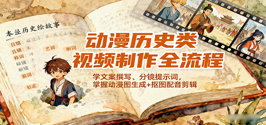 动漫历史类视频制作全流程,学文案撰写、分镜提示词,掌握动漫图生成+抠图配音剪辑-邪修侠学院