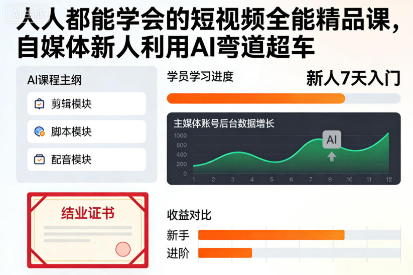人人都能学会的短视频全能精品课,自媒体新人利用AI弯道超车-邪修侠学院