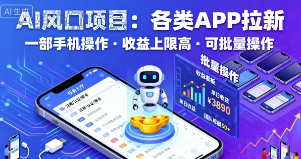 AI风口项目,各类APP拉新,一部手机就可以操作,收益上限高,可批量操作-邪修侠学院