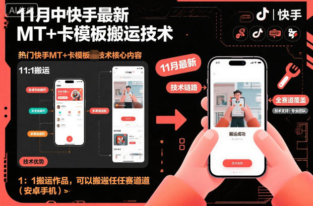 11月中快手最新MT+卡模板搬运技术，1：1搬运作品，可以搬运任何赛道(安卓手机)-邪修侠学院