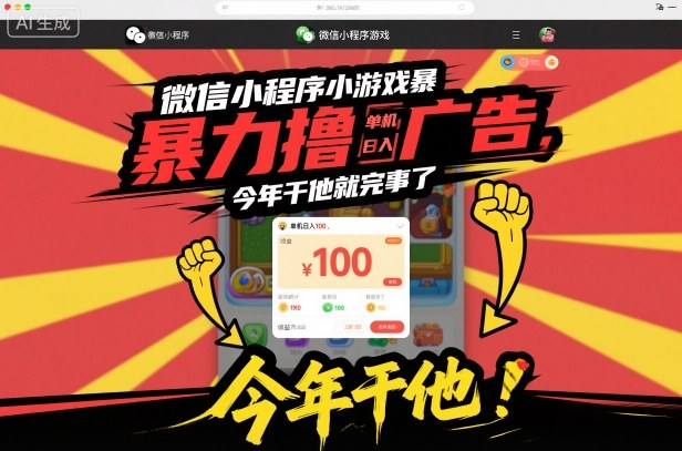 微信小程序小游戏暴力撸广告,单机日入100,今年干他就完事了-邪修侠学院