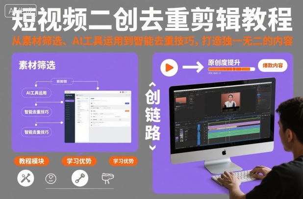 短视频二创去重剪辑教程，从素材筛选、AI工具运用到智能去重技巧，打造独一无二的内容-邪修侠学院