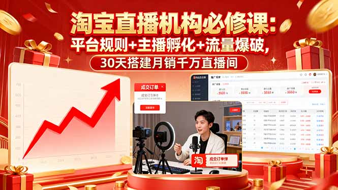 淘宝直播机构必修课:平台规则/主播孵化/流量爆破,30天搭建月销千万直播间-邪修侠学院