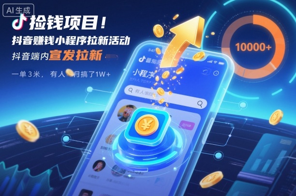 捡钱项目！抖音賺钱小程序拉新活动，抖音端内宣发拉新，一单3米，有人半个月搞了1W+-邪修侠学院