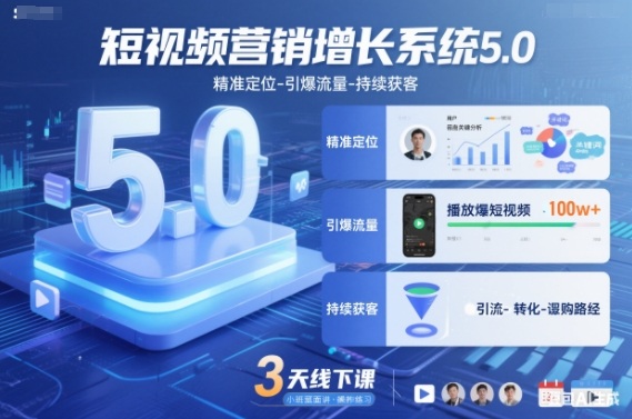 短视频营销增长系统5.0,精准定位-引爆流量-持续获客,3天线下课(音频+图片)-邪修侠学院